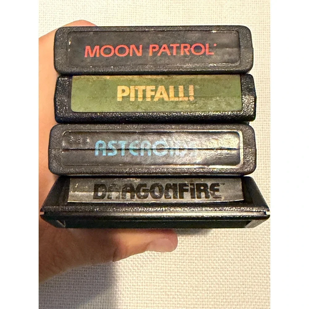 Atari 2600 Game Cartridge Lot Pitfall Moon Patrol Asteroids Dragonfire 4 Games